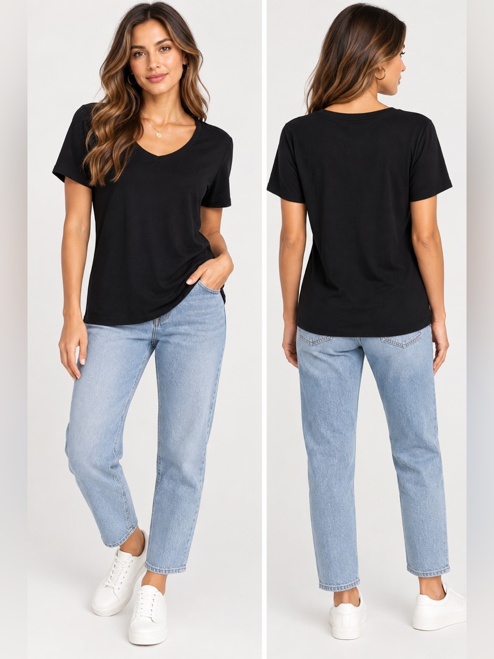 NWT Anrabess Black V Neck Short Sleeve Relaxed Basic Tee Top Medium